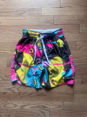 Kids Neon Geo Swim Trunks - Multicolor